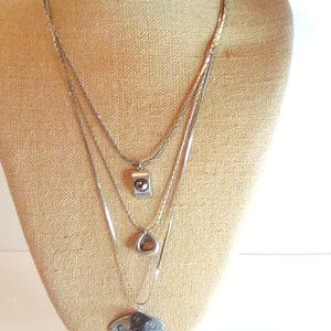 Lan  Necklace black onyx and pewters chain with a swivel lanyard clasp